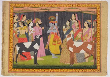 Krishna levantando o Monte Govardhana, do Bhagavata Purana, Kulu, Himachal Pradesh, 1749
