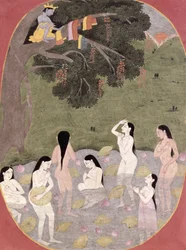 Krishna com as roupas das Cow Girls, Tehri-Garhwal, c.1820-30