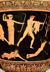 The Death of the Niobids, detalhe de um sótão calyx-krater, c.450 BC (olaria) (detalhe de 19106, ver também 92576)