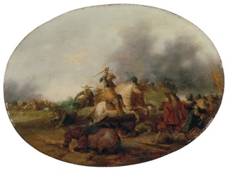 Uma escaramuça de cavalaria com um cavalo caído, 1637