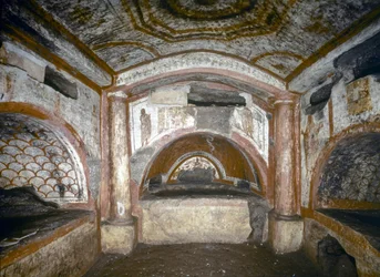ARTE CRISTÃ ANTIGA: Catacumbas de Domitilla. Cubículo de Orfeu, meados do século III (fresco)