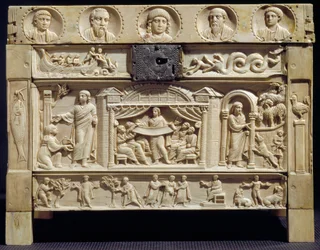 Arte Paleocreciana: Relíquia (lipsanoteca) decorativa de cenas do Antigo e do Novo Testamento em relevos inferiores. Século IV Do mosteiro de Santa Giulia, Itália. Brescia, museu cristão