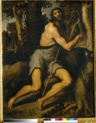 São João Baptista no Deserto. Jacopo Palma il Giovane, o jovem (1544-1628), óleo sobre tela, século XVI-17. Arte italiana (Veneza), Maneirismo. Museu de Arte Ocidental e Oriental, Kiev (ucrânia).