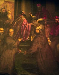 Paulo IV entregando o mandato papal da fundação da Ordem dos Crucificadores (Crociferi)