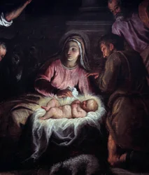 A Adoração dos Pastores Detalhe de uma pintura de Palma Giovane (1544-1628). Geneve do século XVII, Museu de Arte e História