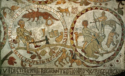 Os signos do Zodíaco no chão de mosaico da catedral de Otranto, no sul de Itália (mosaico)