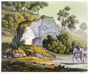 Santuário do sol, Peru, de &39;Le Costume Ancien et Moderne&39;, Volume II, placa 20, por Jules Ferrario, publicado c.1820s-30s (gravura a cores)