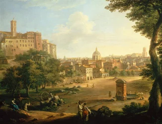 O Campo de Gado (Il Campo Vaccino) em Roma, por Paolo Monaldi (1720-1799), Itália