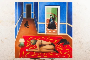 Anunciação em veludo azul, 2016 (óleo sobre painel de madeira)