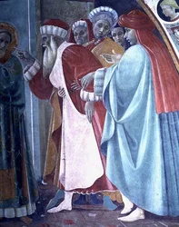 A disputa de Santo Estêvão, detalhe da pregação de Saint, da Cappella dell "Assunta