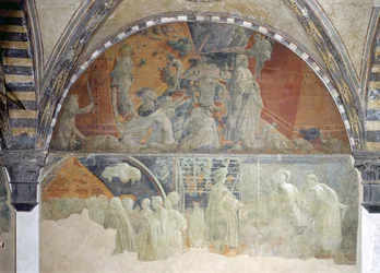 O Dilúvio e a Subsidência das Águas (seção superior) O Sacrifício e a Embriaguez de Noé (seção inferior) lunette (para detalhes ver 123196)