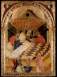 O nascimento de São Nicolau de Myra - óleo sobre painel