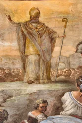 Frescos de Paolo de Matteis datados de 1714 na abóbada e no tambor, representando a vida do Santo, Capela de São Cataldo na Catedral, Taranto, Itália (foto)