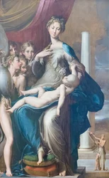 Madonna e Criança com anjos, conhecida como Madonna do pescoço comprido