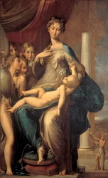 Madonna de pescoço comprido (Madonna de pescoço comprido), pintura de Girolamo Fra Mazzola dit PARMIGIANINO