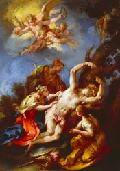 São Sebastião atendido por Santa Mulher, por Michele Rocca também conhecida como il Parmigianino, óleo sobre tela, 48x37 cm