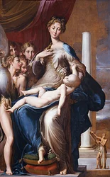 Madonna e Criança com Anjos Madonna com Pescoço Longo, Entre 1534 e 1540