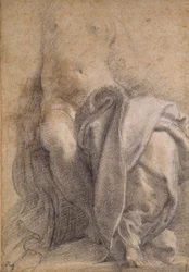 Mulher sentada seminua usando cortinas, 1520-1540