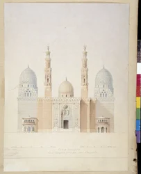Arquitectura: projecto da fachada principal da mesquita de Alexandria. Egipto. Desenho de Pascal Coste (1787-1879)