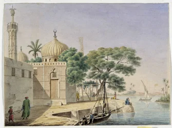 Vista de uma mesquita junto à água. Egipto. Desenho de Pascal Coste (1787-1879) Museu de Arqueologia Mediterrânica, Marselha