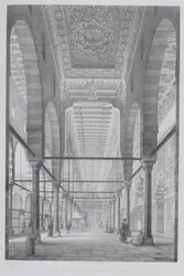 Vista do Santuário da Mesquita de Moyed, placa 29 de &39;Monumentos e edifícios do Cairo&39;, gravada por Auguste Hibon (1780-1857) 1829