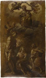 Virgem e Menino na Glória com os Santos Sebastião, João Evangelista e Roch, c.1610 (óleo com grafite (envernizado) sobre papel creme)