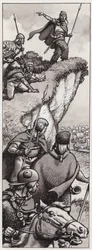 Antigos bretões a avistar as forças invasoras de Júlio César em 55 a.C. (guache sobre papel)