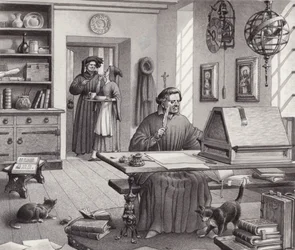 Cosimo Medici sentado na sua casa em Florença (guache sobre papel)