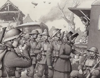 Mulheres do Exército de Salvação durante a Grande Guerra (guache sobre papel)