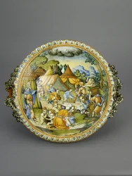 Bacia com o ajuntamento do maná, provavelmente Urbino, c.1600-20 (maiolica)