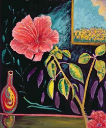 Hibisco com vaso (óleo sobre linho)