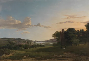Uma Vista de Cessford e da Vila de Caverton, Roxboroughshire na Distância