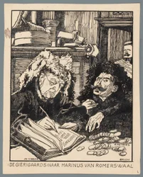 Os Ministros De Visser e Simon de Vries como cobradores de impostos
De Gierigaards: depois de Marinus van Romerwaal (título sobre o objecto)