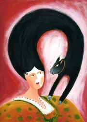 Strega del Tchesal (Chiesale): bruxa que se transforma em gato para espiar os homens. Ilustração de Patrizia La Porta.
