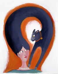 Penteado de mulher que se transforma num gato - ilustração de Patrizia La Porta
