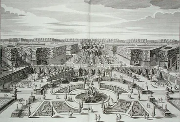 A Grande Cascata do Princely Pleasure Palace and Gardens, Berlim, gravada por Karl Remshard (1678-1735), publicada c.1711-16 (gravura)