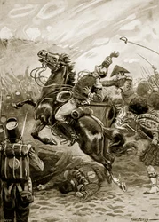 Morte de Sir Edward Pakenham, ilustração de "Batalhas do Século XIX" de Archibald Forbes, G.A. Henty e Major Arthur Griffiths (litho)