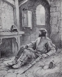 Robert o Bruce com a aranha que o inspirou a tentar novamente derrotar os ingleses (litho)