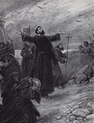 Santo Agostinho chegando em Kent, 597 d.C. (litho)
