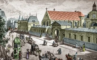 Vue du Conservatoire des Arts et metiers (Cnam) a Paris, rue Saint Martin a Paris - (Vista do Conservatório das Artes e Ofícios em Paris) Gravado por Alexis Martin