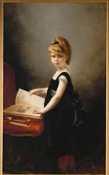 Rapariga a folhear um livro (óleo sobre tela)