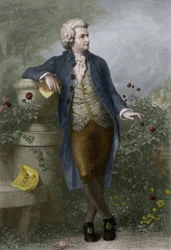Retrato de Wolfgang Amadeus Mozart (1756-1791) em Salzburgo. Gravura de Paul Barfus (1823-1895).