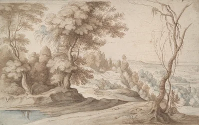 Paisagem com árvores e vista para um vale