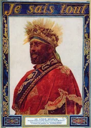 Retrato do Negus da Etiópia, Menelik II (1844-1913), ilustração da revista Je Sais Tout, c.1900