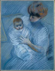Maternidade. Desenho de Paul Helleu (1859-1927), século XX. Retrato de uma mãe com seu filho. Bayonne, Musee Bonnat