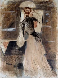 Portrait en pied de Madeleine Carlier. Paul Helleu (1859-1927), século XX. Bayonne, Musee Bonnat