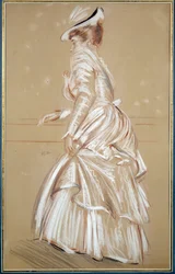 Retrato de uma mulher de branco. Desenho de Paul Helleu (1859 - 1927), século XX. Bayonne, Musee Bonnat