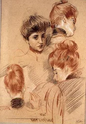 Estudos de Mme. Helleu e Mme. Clarighy, c.1892-95 (giz)