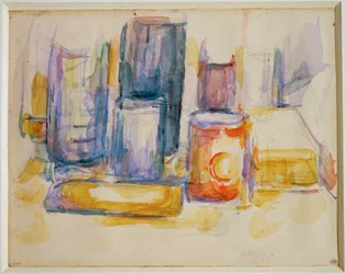 Uma mesa de cozinha, tachos e garrafas (pintura)