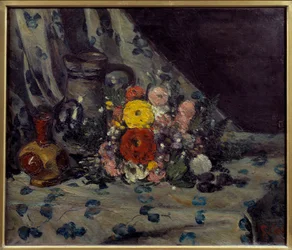 Bouquet com dalhia pintado de amarelo por Paul Cezanne (1839-1906) 1873 Sol. 0,54x0,64 m Paris, musee d